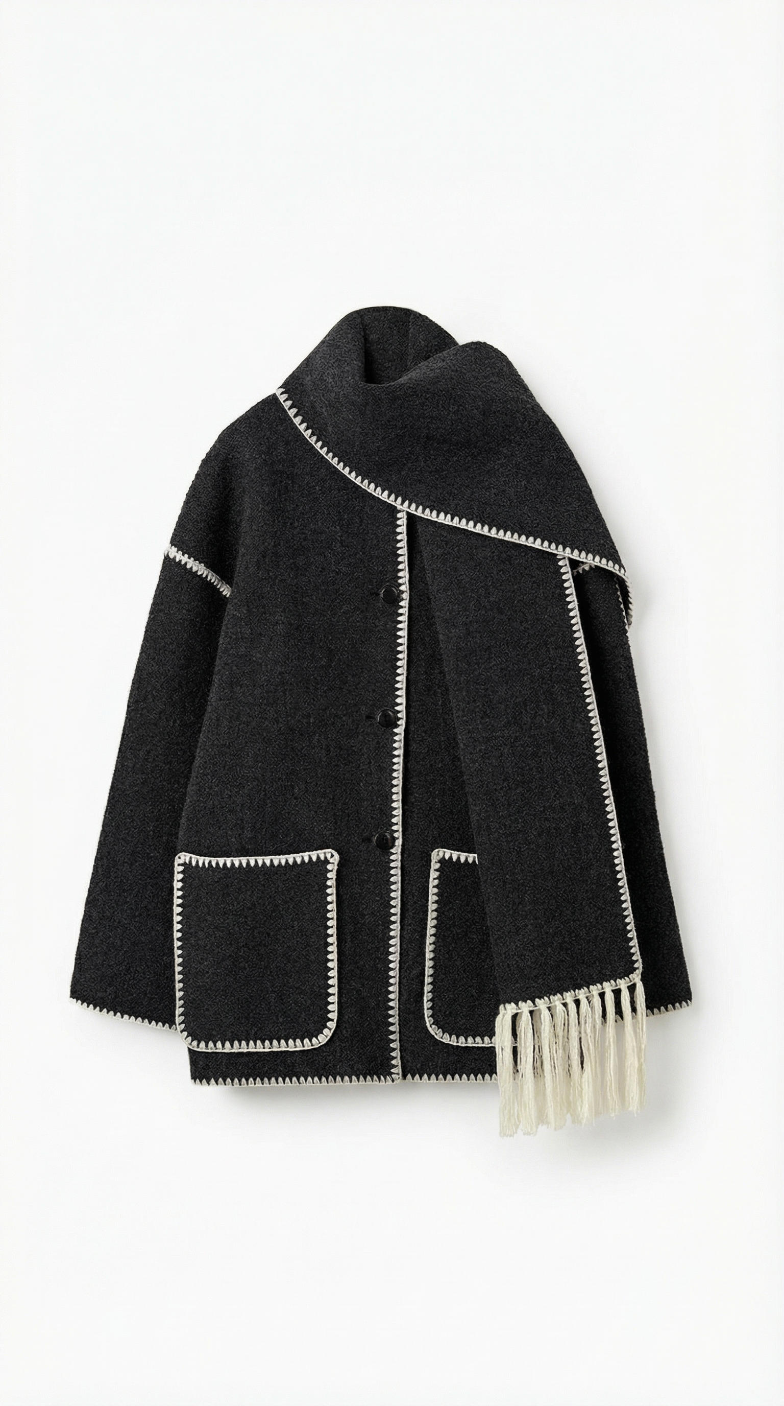 Jade – Scarf Jacket Women Winter Coat Women Wrap Jacket Contrast Trim Chic