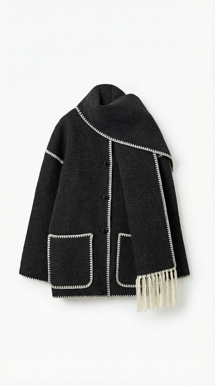 Jade – Scarf Jacket Women Winter Coat Women Wrap Jacket Contrast Trim Chic