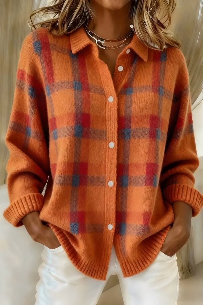Womens Plaid Knit Shacket – Relaxed Button-Up Style