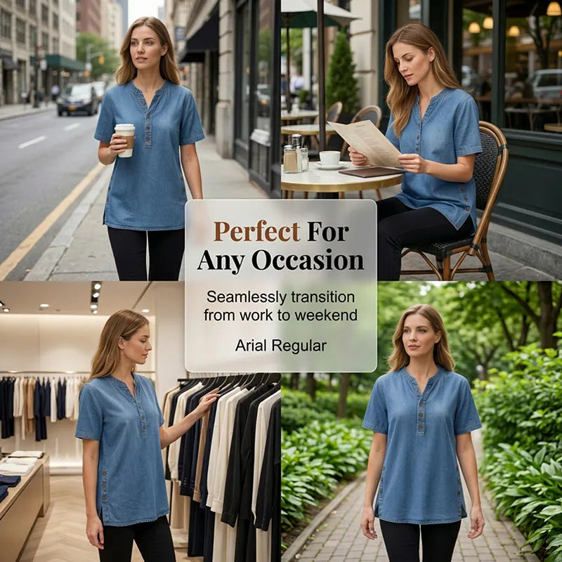 Womens Denim Tunic Top - V-Neck Relaxed Fit