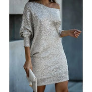 Womens Sequin Party Dress - One-Shoulder Statement Style