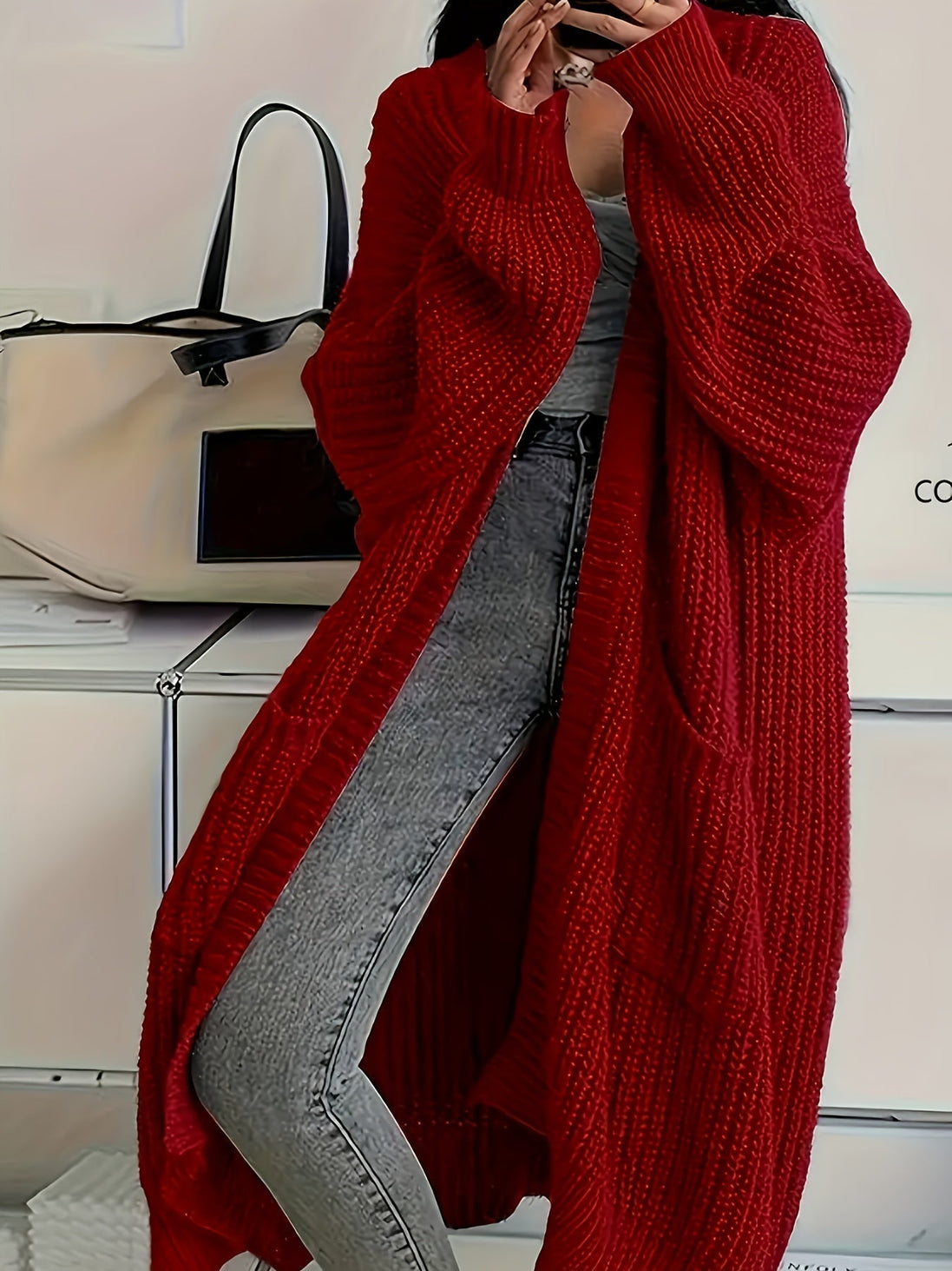 Womens Oversized Longline Cardigan – Chunky Knit Layering Piece