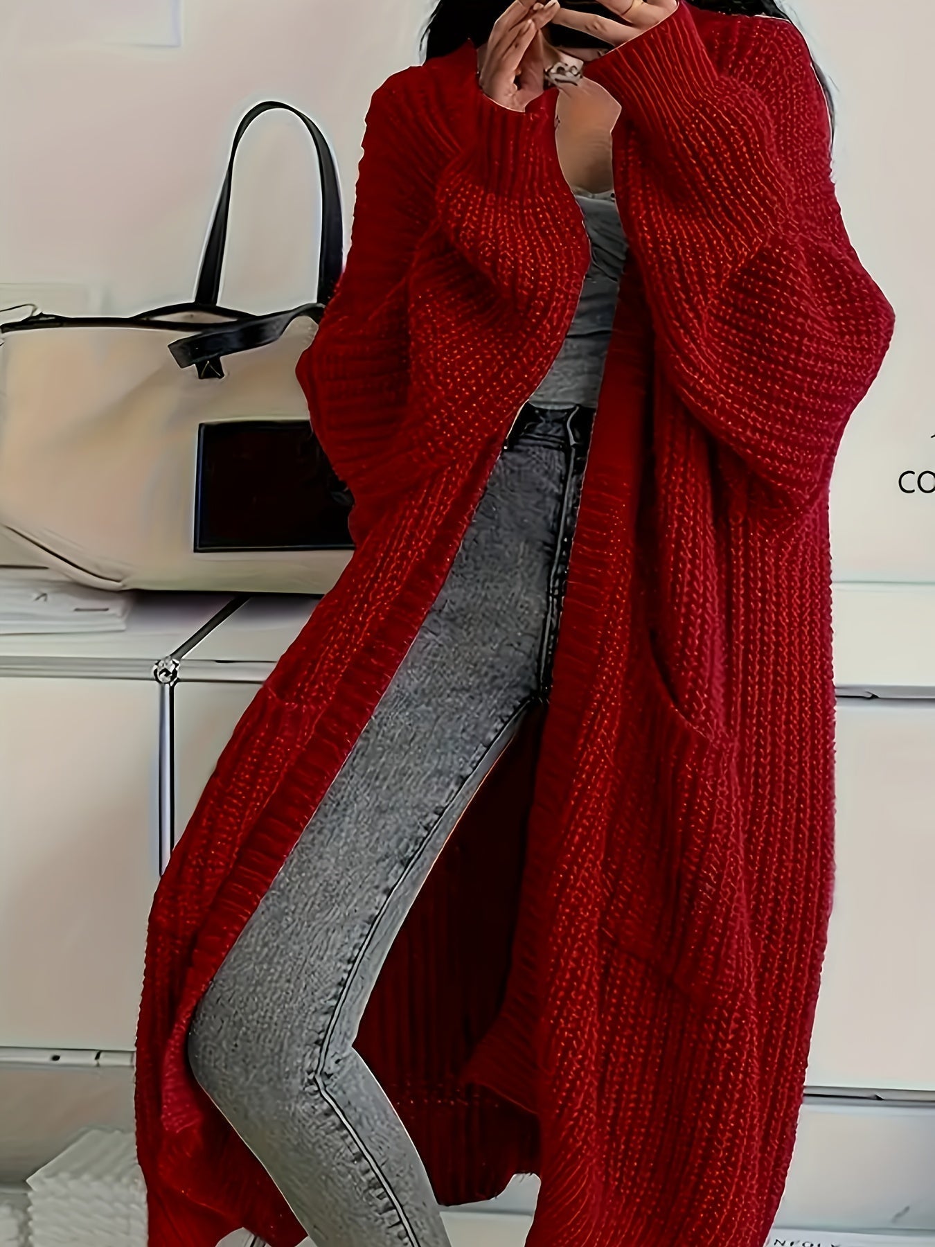 Womens Oversized Longline Cardigan – Chunky Knit Layering Piece
