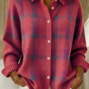 Womens Plaid Knit Shacket – Relaxed Button-Up Style