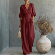 Womens Wide-Leg Wrap Jumpsuit - Cinched Waist Style
