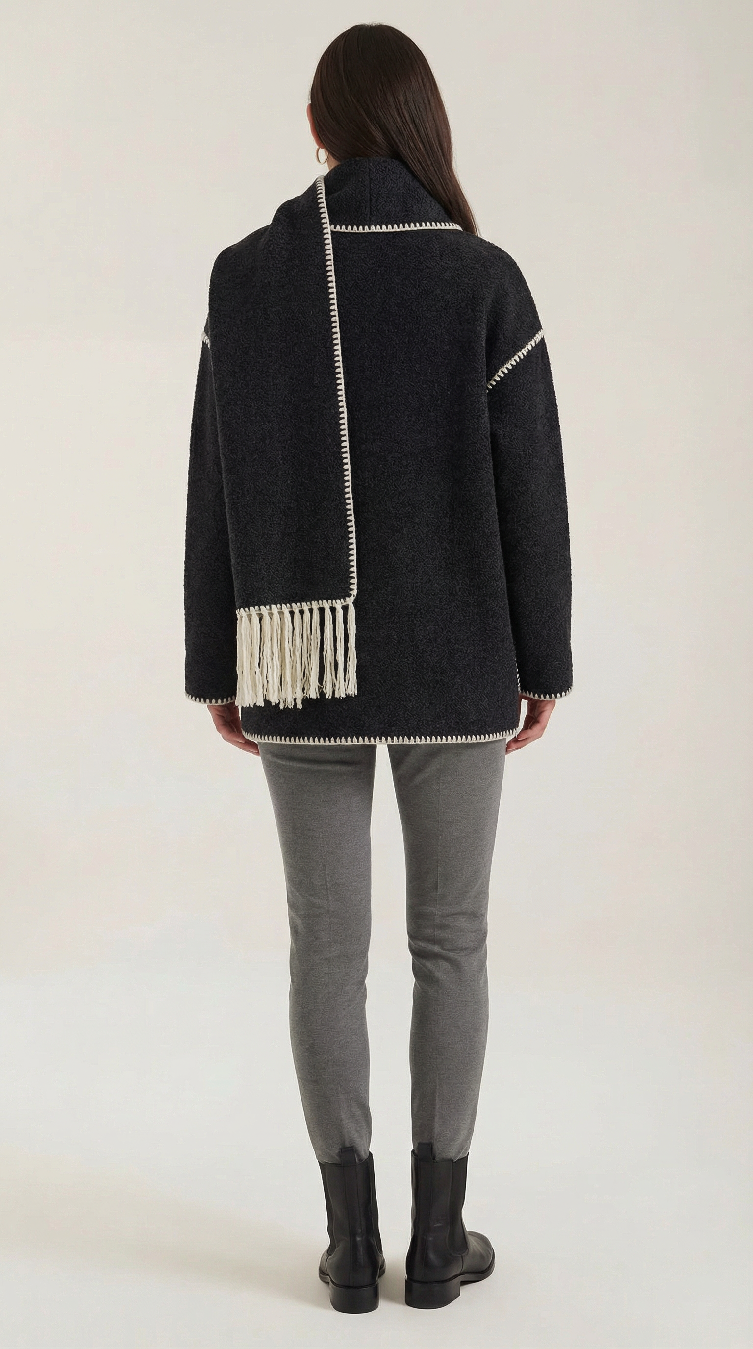 Jade – Scarf Jacket Women Winter Coat Women Wrap Jacket Contrast Trim Chic