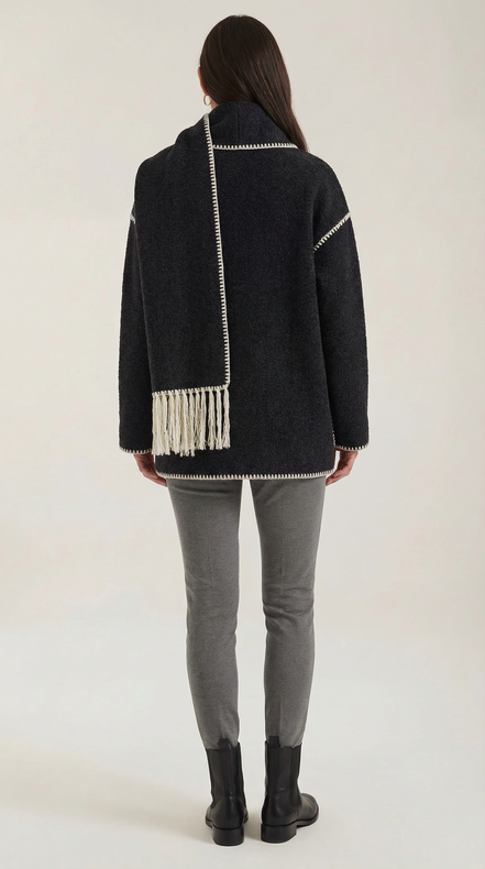Jade – Scarf Jacket Women Winter Coat Women Wrap Jacket Contrast Trim Chic