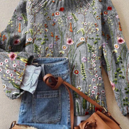 Womens Floral Embroidered Knit Sweater – Relaxed Ribbed Style