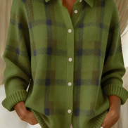 Womens Plaid Knit Shacket – Relaxed Button-Up Style