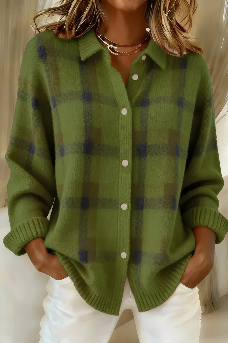 Womens Plaid Knit Shacket – Relaxed Button-Up Style