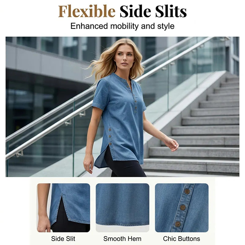 Womens Denim Tunic Top - V-Neck Relaxed Fit