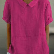Womens Linen Collared Short Sleeve Top - Relaxed Everyday Style