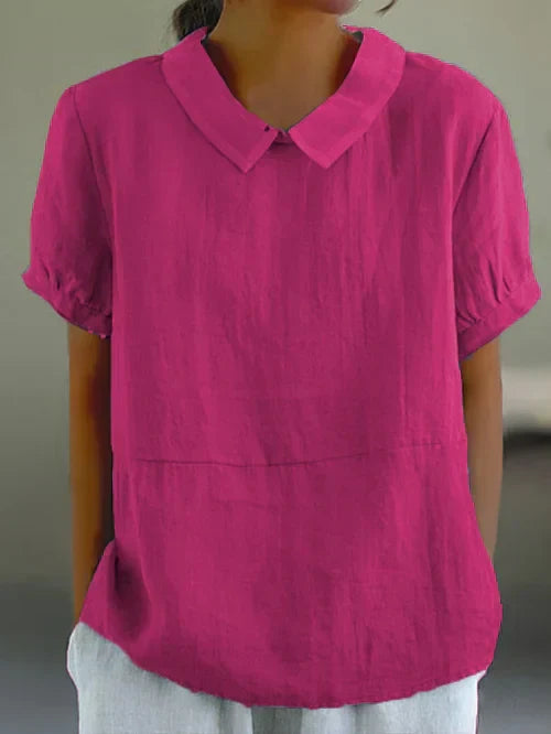 Womens Linen Collared Short Sleeve Top - Relaxed Everyday Style