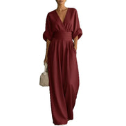 Womens Wide-Leg Wrap Jumpsuit - Cinched Waist Style
