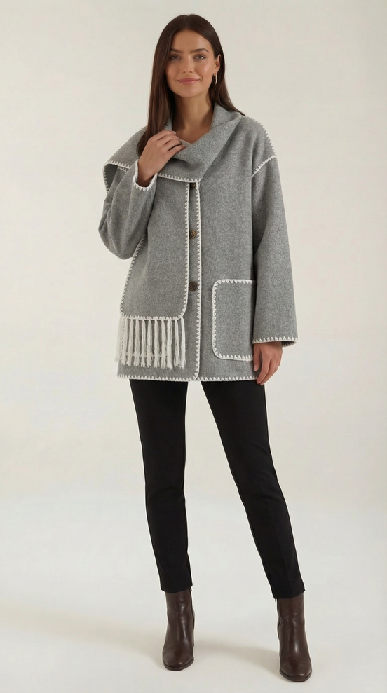 Jade – Scarf Jacket Women Winter Coat Women Wrap Jacket Contrast Trim Chic