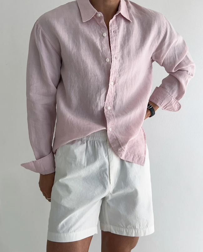 Mens Linen Shirt - Long Sleeve Relaxed Fit