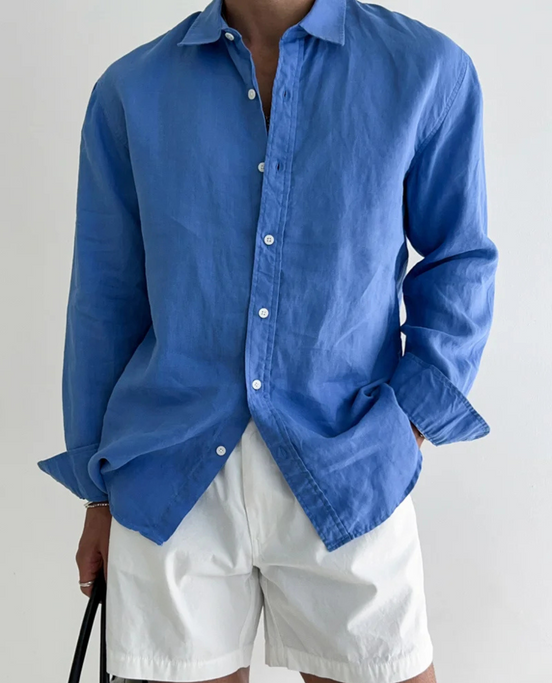 Mens Linen Shirt - Long Sleeve Relaxed Fit