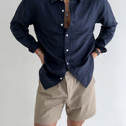 Mens Linen Shirt - Long Sleeve Relaxed Fit