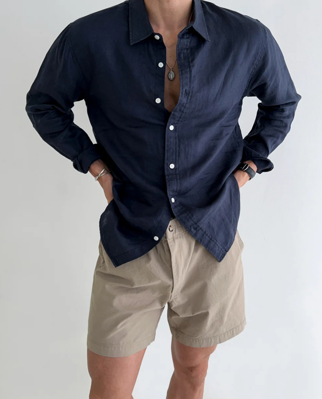 Mens Linen Shirt - Long Sleeve Relaxed Fit