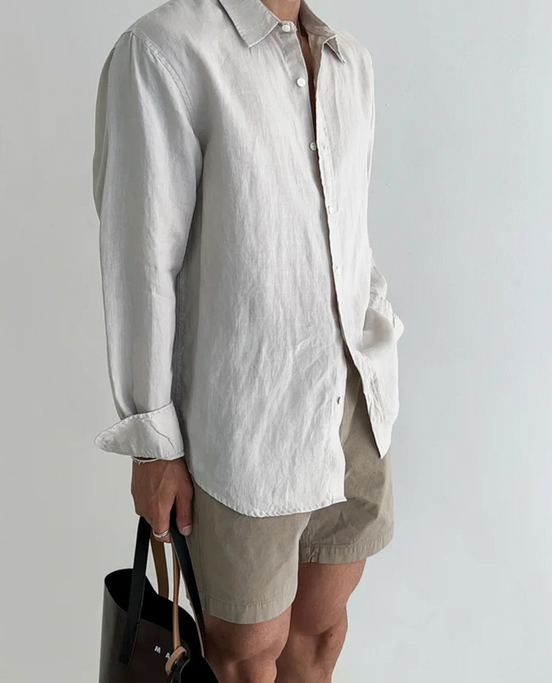 Mens Linen Shirt - Long Sleeve Relaxed Fit