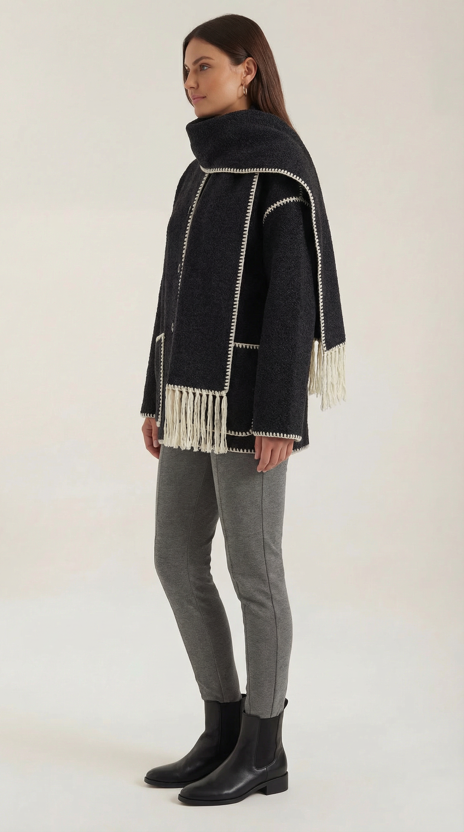 Jade – Scarf Jacket Women Winter Coat Women Wrap Jacket Contrast Trim Chic