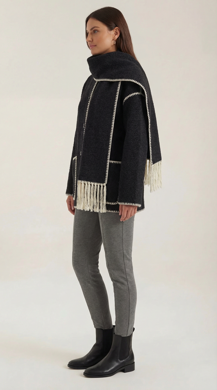 Jade – Scarf Jacket Women Winter Coat Women Wrap Jacket Contrast Trim Chic
