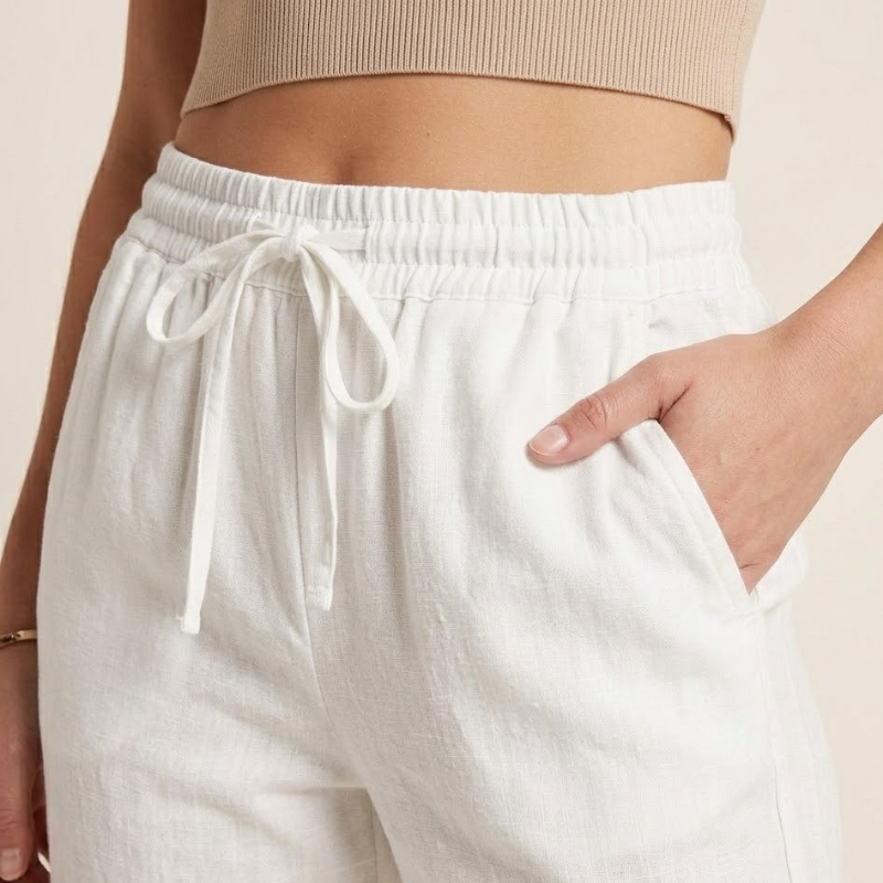 Womens Linen Wide Leg Pants - Elasticated Drawstring Waist