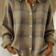 Womens Plaid Knit Shacket – Relaxed Button-Up Style