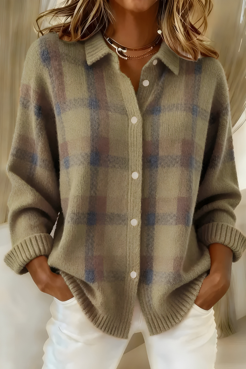 Womens Plaid Knit Shacket – Relaxed Button-Up Style