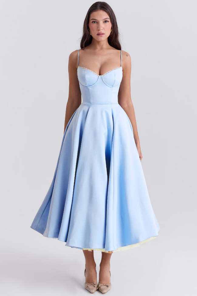 Spring Carnival Sweetheart Ball Gown Dress - Powder Blue Midi