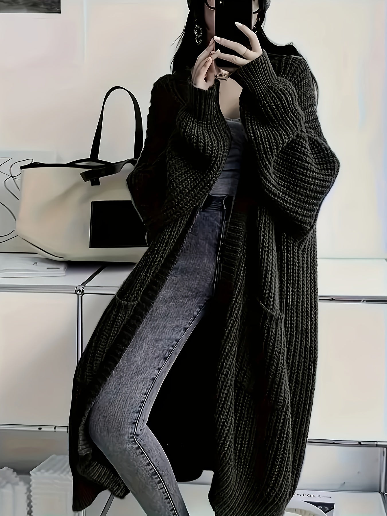 Womens Oversized Longline Cardigan – Chunky Knit Layering Piece
