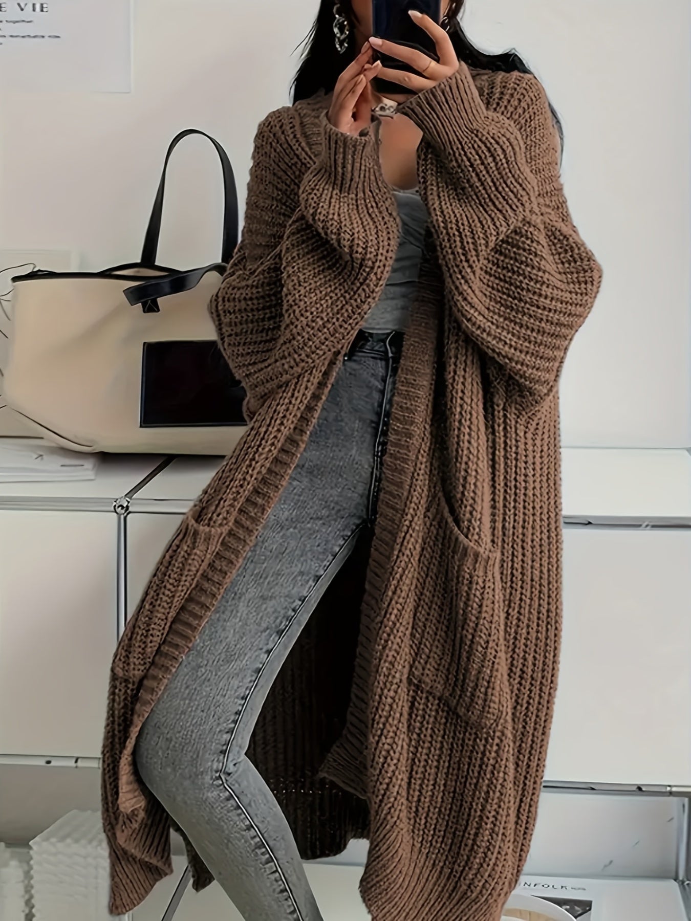 Womens Oversized Longline Cardigan – Chunky Knit Layering Piece