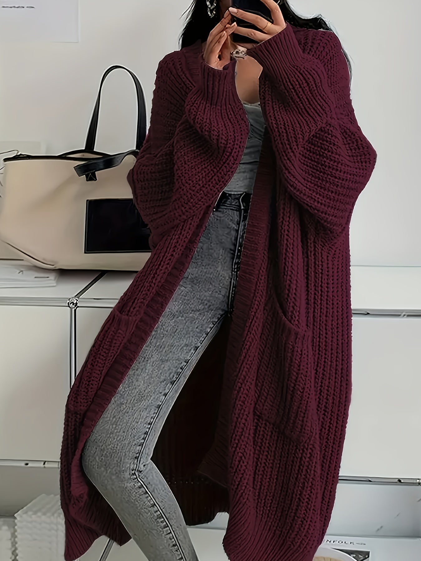Womens Oversized Longline Cardigan – Chunky Knit Layering Piece