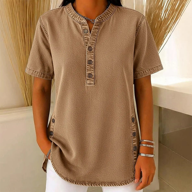 Womens Denim Tunic Top - V-Neck Relaxed Fit
