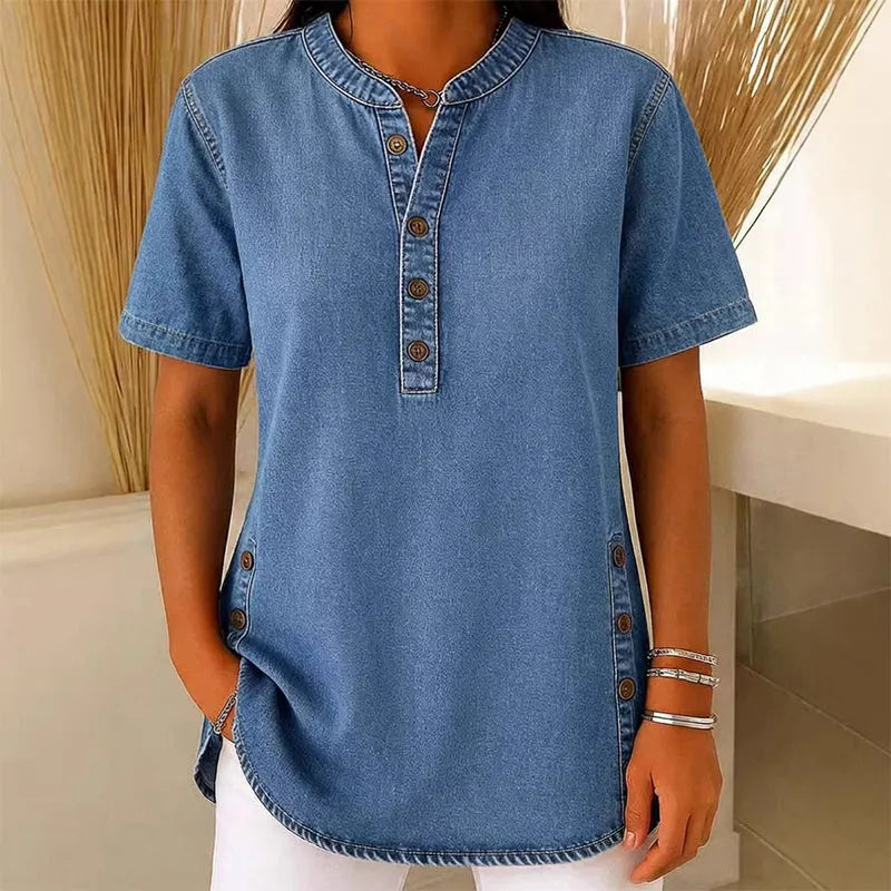 Womens Denim Tunic Top - V-Neck Relaxed Fit