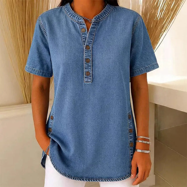 Womens Denim Tunic Top - V-Neck Relaxed Fit