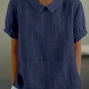 Womens Linen Collared Short Sleeve Top - Relaxed Everyday Style