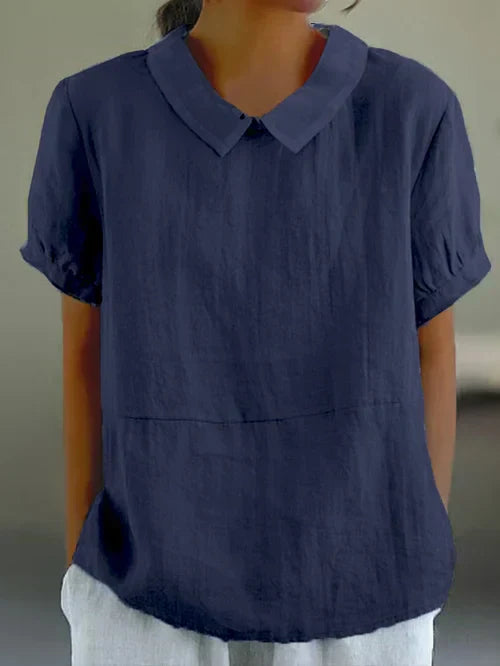 Womens Linen Collared Short Sleeve Top - Relaxed Everyday Style