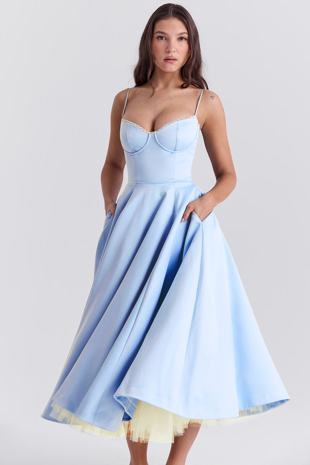Spring Carnival Sweetheart Ball Gown Dress - Powder Blue Midi