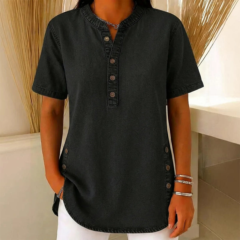 Womens Denim Tunic Top - V-Neck Relaxed Fit