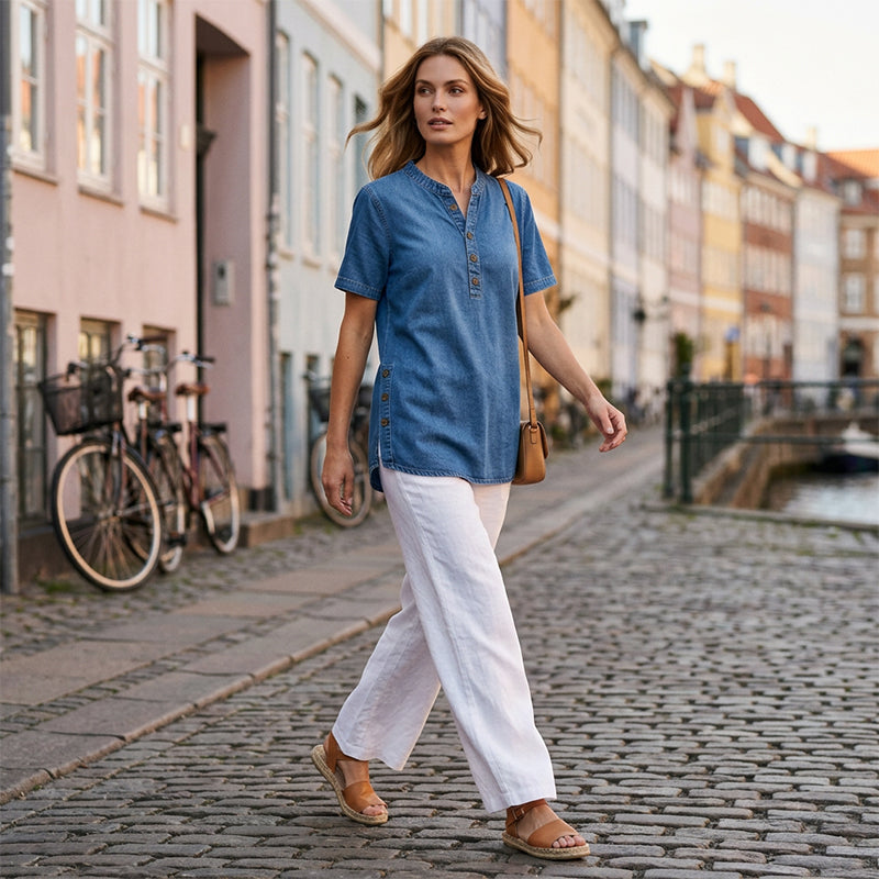 Womens Denim Tunic Top - V-Neck Relaxed Fit