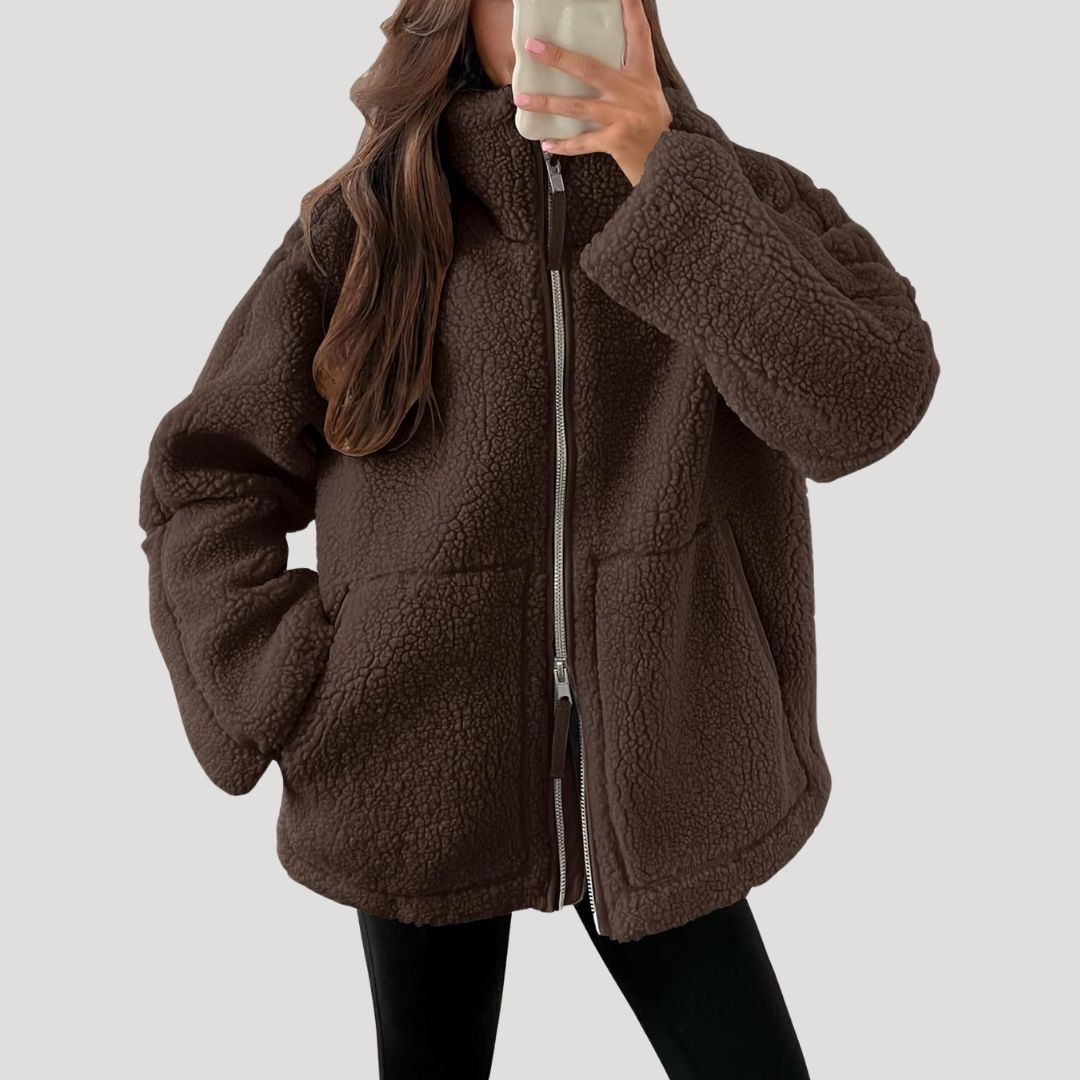 Winnie – Womens Teddy Jacket Fleece Zip Up Winter Coat Cosy Warm Outerwear