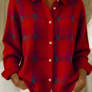 Womens Plaid Knit Shacket – Relaxed Button-Up Style