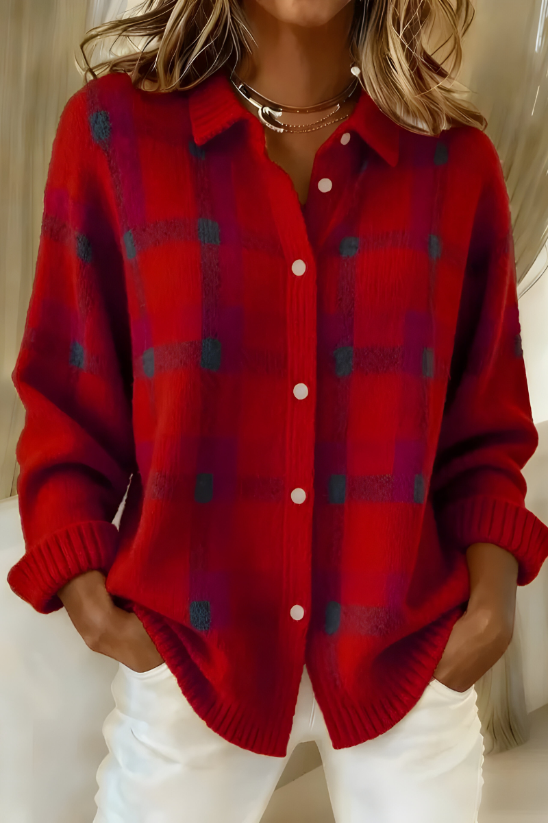 Womens Plaid Knit Shacket – Relaxed Button-Up Style