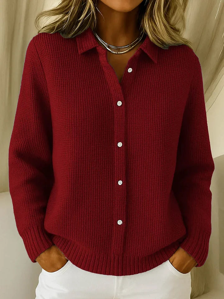 Womens Collared Knit Sweater – Classic Button-Up Style