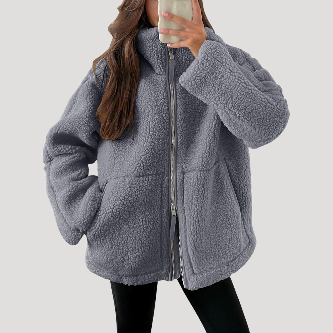 Winnie – Womens Teddy Jacket Fleece Zip Up Winter Coat Cosy Warm Outerwear