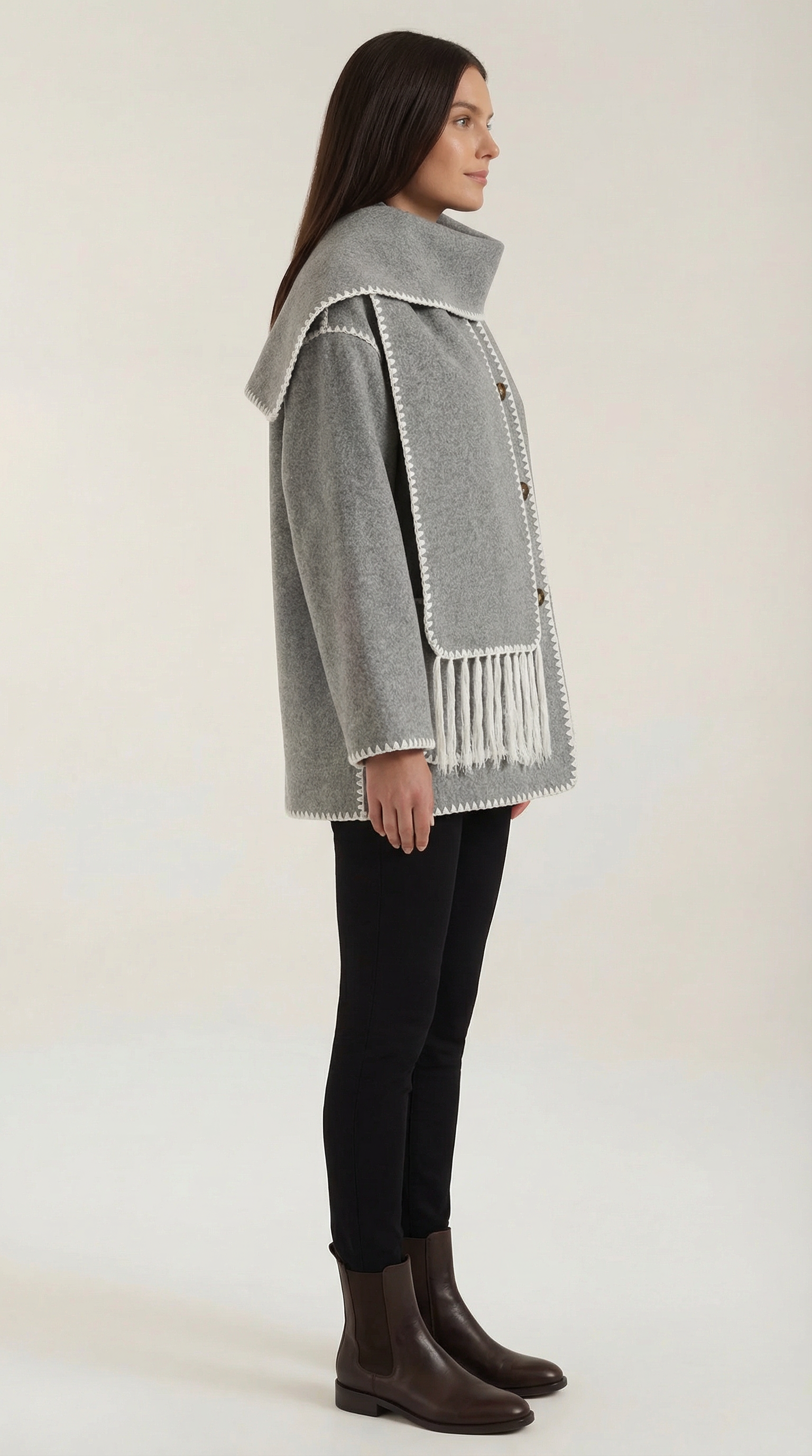 Jade – Scarf Jacket Women Winter Coat Women Wrap Jacket Contrast Trim Chic