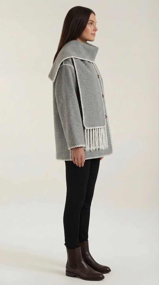 Jade – Scarf Jacket Women Winter Coat Women Wrap Jacket Contrast Trim Chic