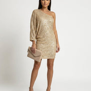 Womens Sequin Party Dress - One-Shoulder Statement Style