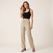 Womens Linen Wide Leg Pants - Elasticated Drawstring Waist